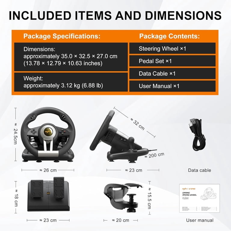 PXN V3 Racing Wheel, 180° Steering with Pedals and Paddle Shifters