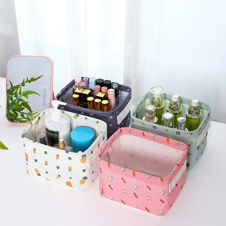 Small Storage Bins Case Mini Cute Foldable Fabric Storage Basket
