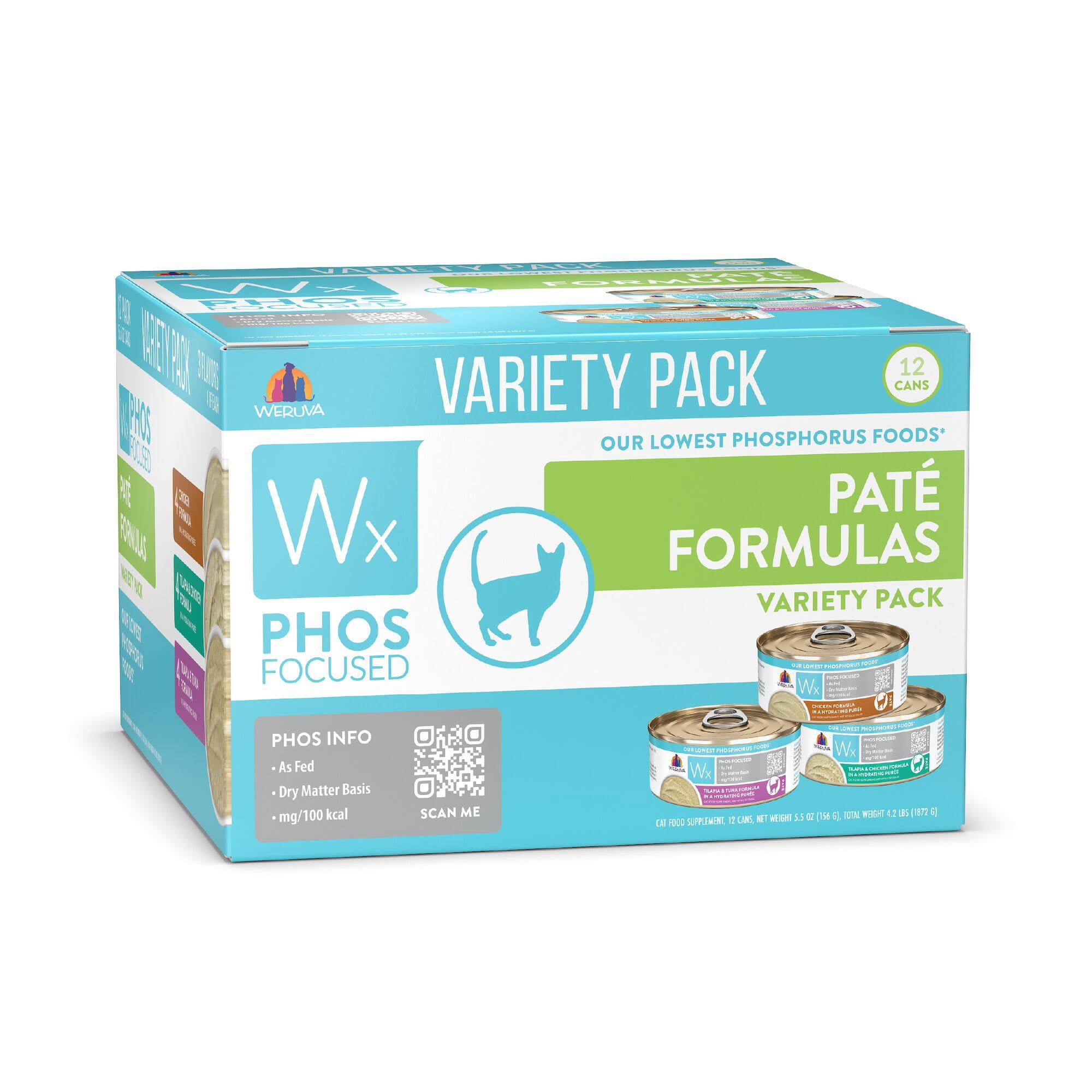 Weruva Wx Phos Focused Pate Formulas Variety Pack Wet Cat Food, 5.5 oz., Count of 12