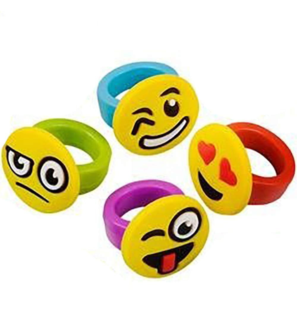 US Toy Emoji Emoticon Rubber Texture Smilie Rings 1" Party Favors 12 Pack 