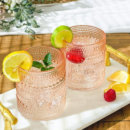 Kate Aspen Rose Gold Hobnail Beaded Drinking Glasses Set of 6-10 oz Vintage Glassware Set Cocktail Glass Set, Juice Glass, Water Cups | Makes A Great Hostess Gift or Gift for New Home Owners