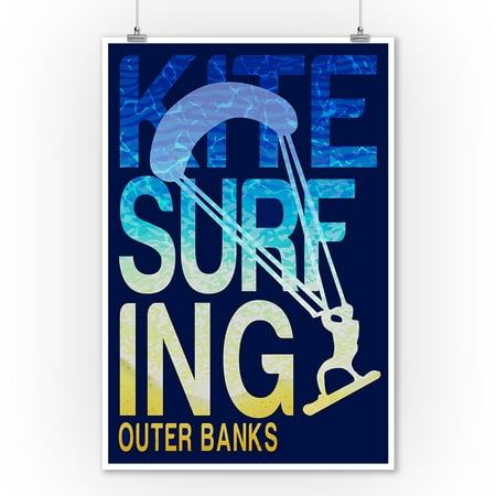 Outer Banks, North Carolina - Kite Surfing Silhouette - Lantern Press Poster (9x12 Art Print, Wall Decor Travel