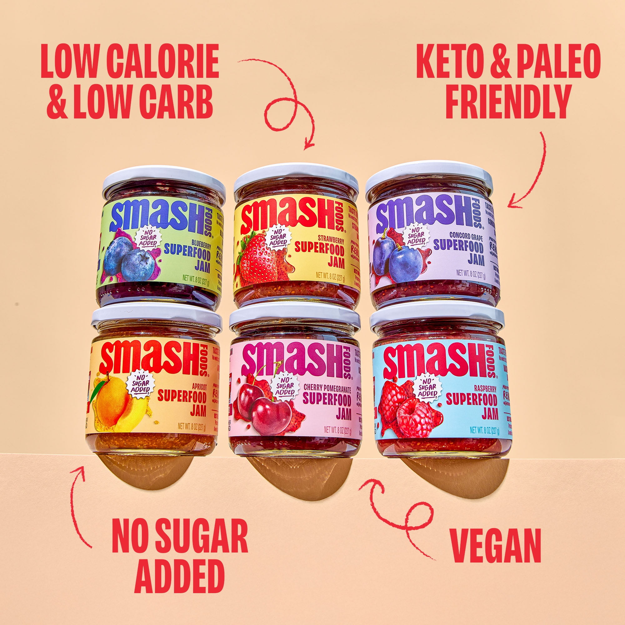 Smash Foods Superfood Jams, Variety Pack Try Them All, 6 Pack
