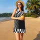 thumbnail image 3 of Fotbe 3d Black and White Checkerboard Tunnel Vestido de Verano sin Mangas para Mujer – Vestido Midi Línea A, Estilo Camiseta Floral, Vestido Playero Casual y Fluido, 3 of 7