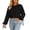 Black, variant on Womens Crop Tops Loose Round Neck Long Sleeve Shirts Solid Color Drawstring Blouses