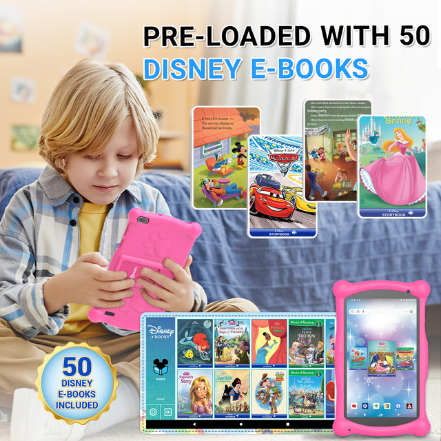 Contixo 7" Kids Tablet 32GB, 50+ Disney Storybooks, Protective Case w/ Kickstand & Stylus (2024 Model) - Pink - image 5 of 7