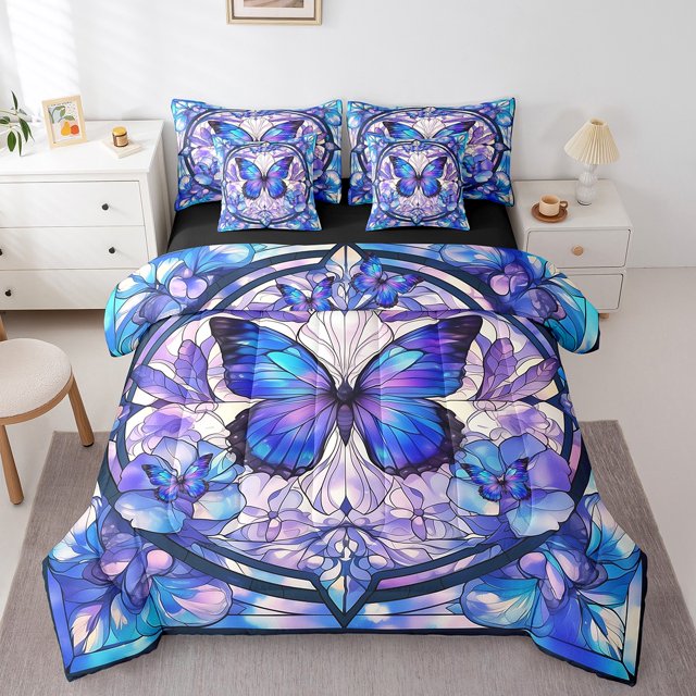 Erosebridal Boho Flower Bedding Twin Size, Dreamy Butterfly Bed in a Bag Twin size, Rustic Animal Reversible Bed Set, Microfiber Room Decoration, 7-Piece