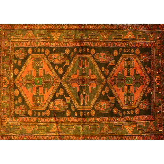 Ahgly Company Machine Washable Indoor Rectangle Persian Yellow Traditional Area Rugs, 5' x 7'