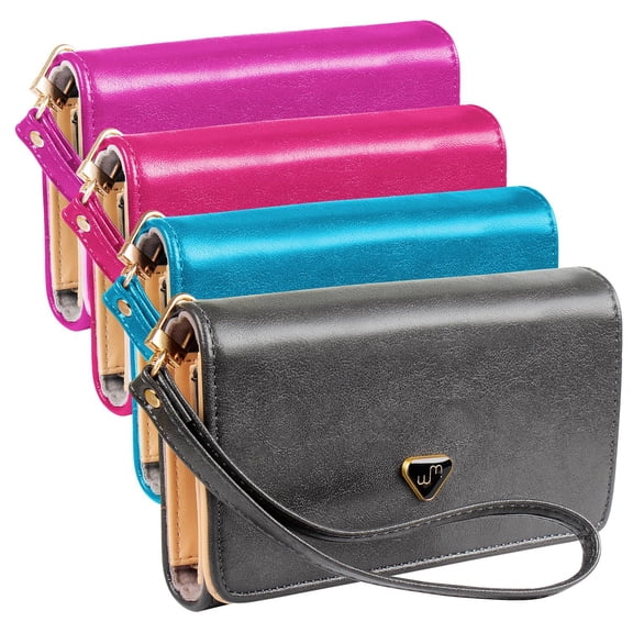 Women's PU Leather Wristlet Wallet, Slim Clutch Purse with 4 Card Slots, 3 Bill Compartments and Zippered Coin Pocket, Blue