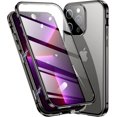 thumbnail image 1 of Funda para iPhone 13 Pro Max, funda metálica magnética con correa de impacto de 360 grados, funda de vidrio templado transparente de doble cara para iPhone 13 Pro Max (negro), 1 of 5