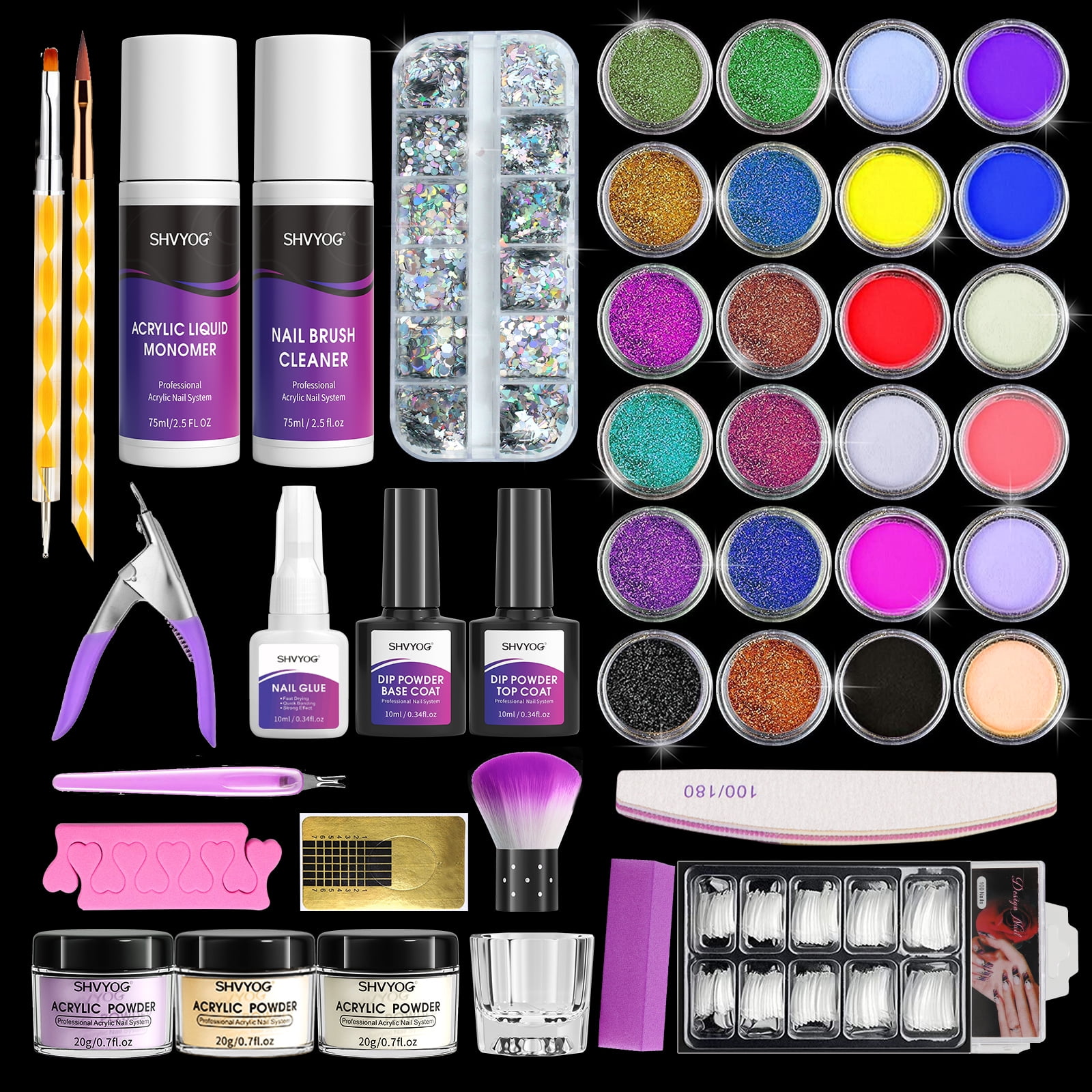 Morovan Acrylic Nail Kit Glitter Acrylic Powders Monomer Liquid Set  Professional Acrylic Nail Kit Set With Everything With Lamp Nail Tips  Acrylic Brushes DIY Nail Decoration Tools For Home Salon Use - Walmart.com