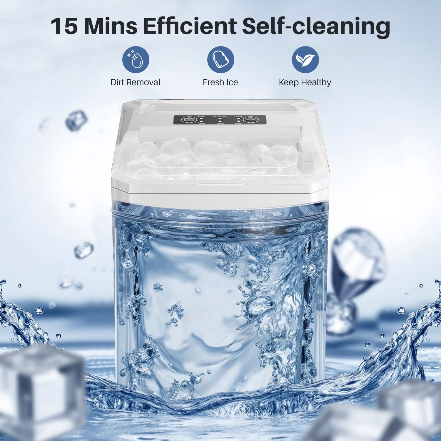 TINKLE WELL Portable Ice Maker, Countertop Self-Cleaning Machine with Ice Scoop & Basket, Ideal for Home, Kitchen, and Parties, White