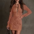thumbnail image 3 of Western Cowgirl Dress for Women Long Sleeve Half Zip V Neck Lace Embroidered Bodycon Mini Dresses Country Concert Dress, 3 of 5