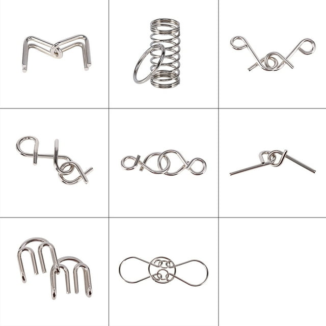 Fdit Puzzles, Children Toys,8Pcs/Set Metal Wire IQ Test Brain Teaser Mind Puzzles Game For Adult & Children Toys