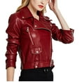 thumbnail image 2 of Lindreshi Leather Jacket for Women Women's Leather Long Sleeved Short Lapel Jacket Jacket Jacket, 2 of 3