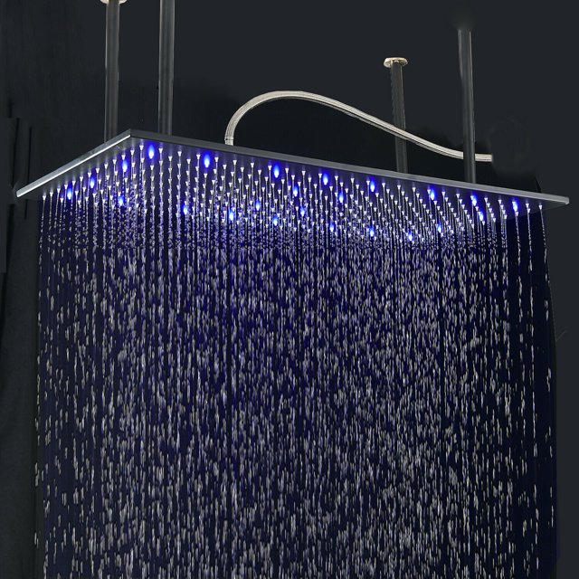 CES 16"x32" LED Large Rain Square Shower Heads High Pressure Luxury Rainfall Shower Heads Black