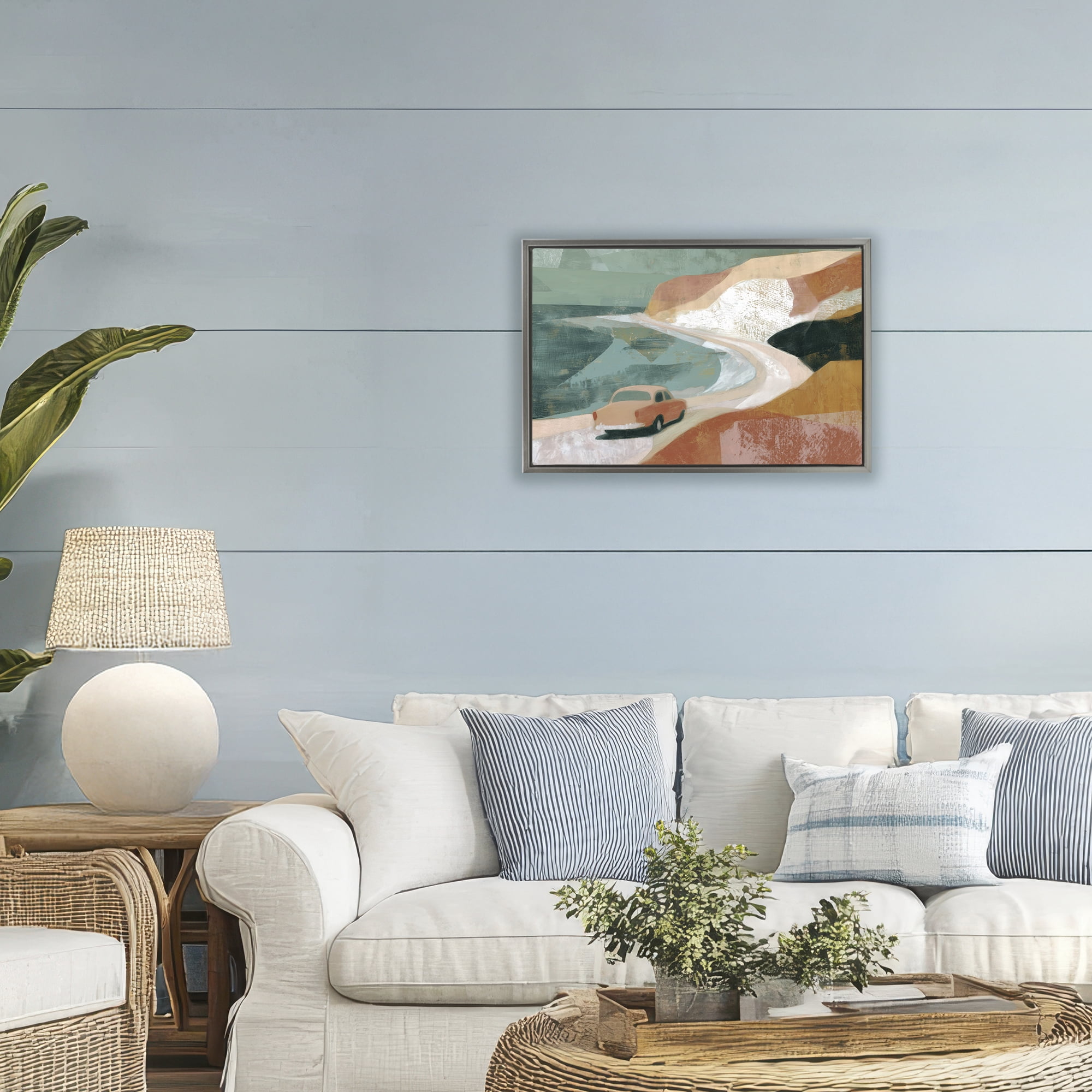 Stupell Industries Classic Car on Coastal Highway Gray Framed Floater Canvas Wall Art, design by Chromatic Storm Studio