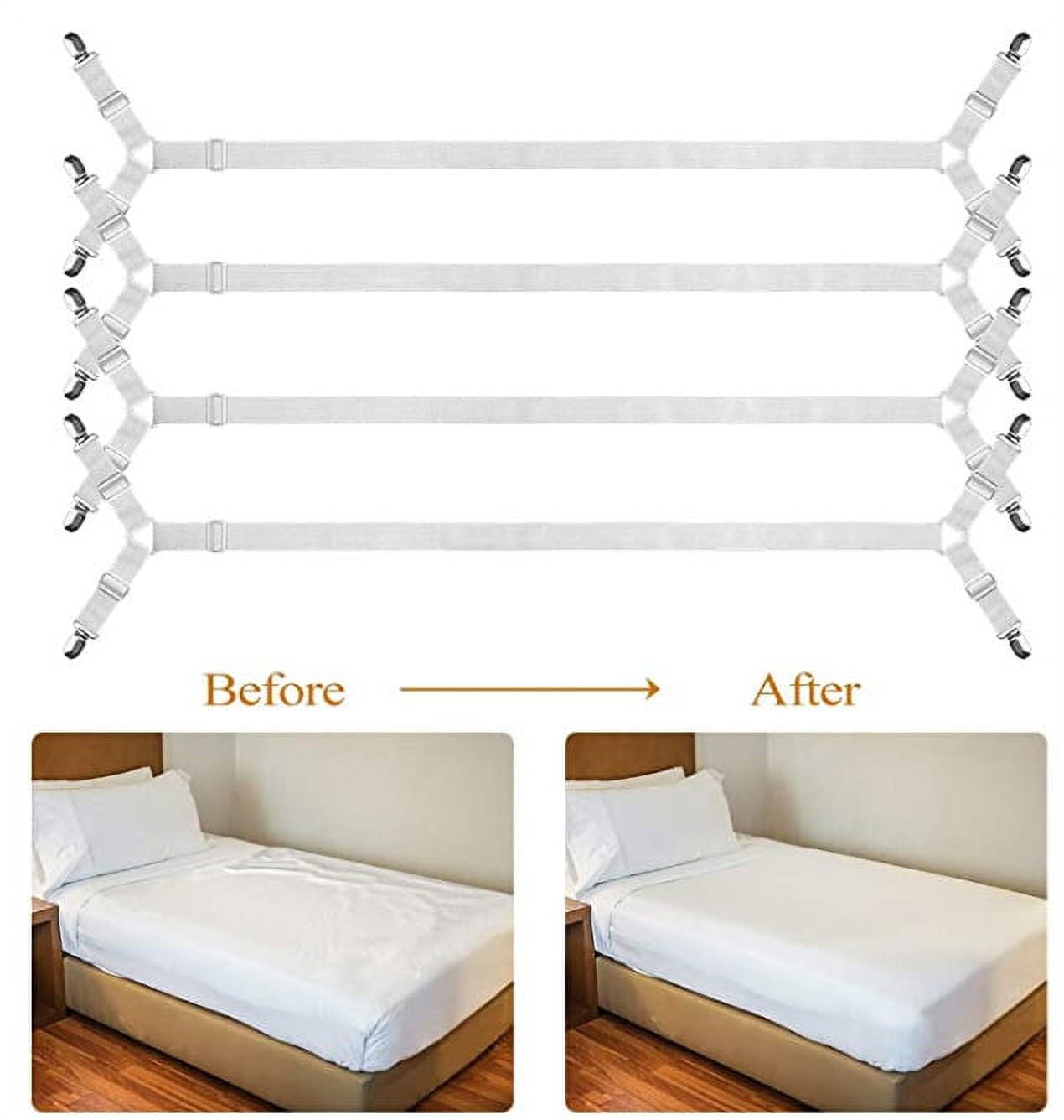 Crisscross Straps for Sheets - Sheets Stay Tight or Flat in Place - for Twin, Queen King Size Mattress Holders, Elastic Clips, Garter Holders, 10 Pack