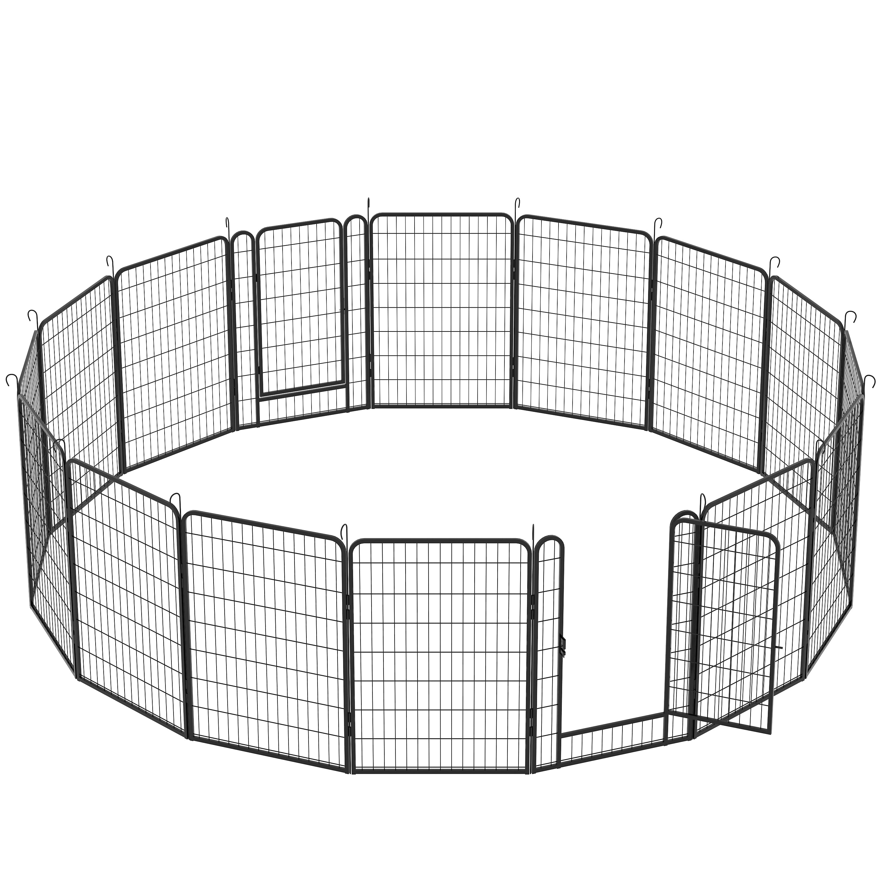 16-Panel Heavy Duty Metal Dog Playpen with Self-Locking Gate, 39.4" High Pet Exercise Pen for Indoor & Outdoor Use