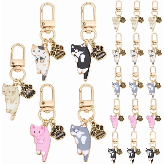 20pcs Cat Key Chains Cute Keychain Funny Cartoon Kitten Alloy Enamel Car Key Chain 5 Colors Cat Charms Key Ring for Women Purse Handbag Wallet Backpack Animal Key Ring DIY