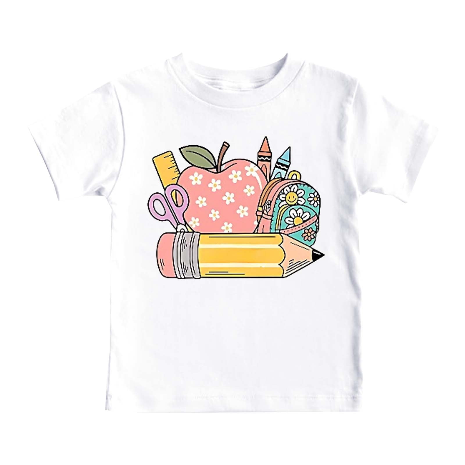 Petits Garçons de la Rentrée Hauts Graphiques Enfants T-Shirt à Manches Courtes Doux Chemise Décontractée Vêtements Tendance Blanc Taille 5-6T