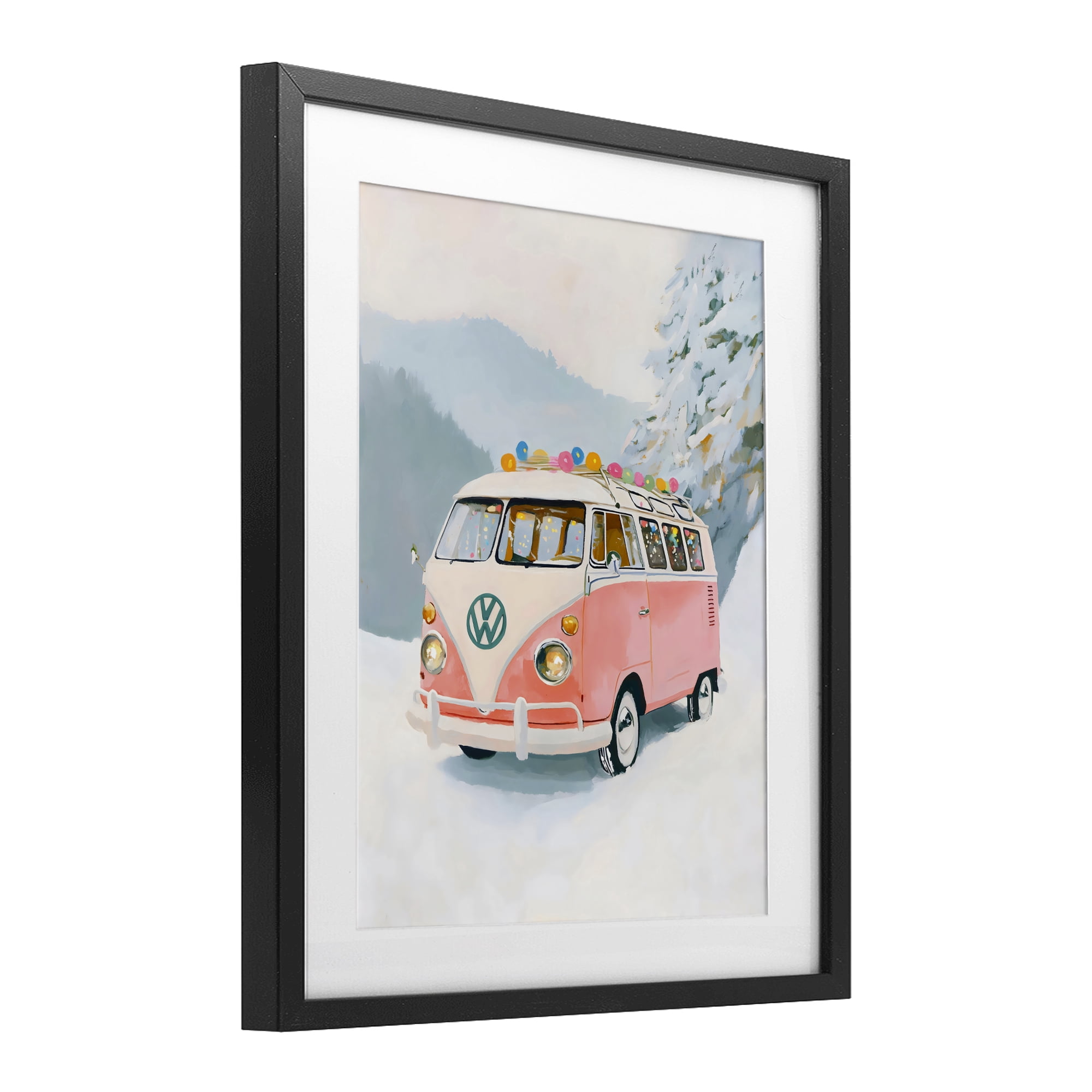 Stupell Industries Pink Christmas Van in Snow Black Framed Print Under Glass, design by The Prints Vibe