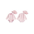 thumbnail image 2 of Gupgi Baby Girls Rash Guard with Hat, 0-3 Years Toddler Striped Swimsuit Long Sleeve Crew Neck Ruffle Swimwear, 2 of 9