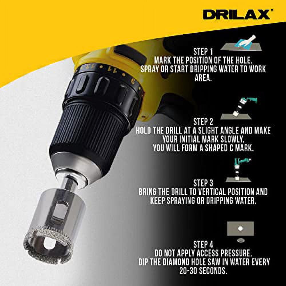 DRILAX Dust Diamond Hole Saw Drill Bit 3 Pcs Set 1/2 inch -3/4 inch - 1 inch Granite Glass Tile - for Ceramic Tile Marble Rock Porcelain in