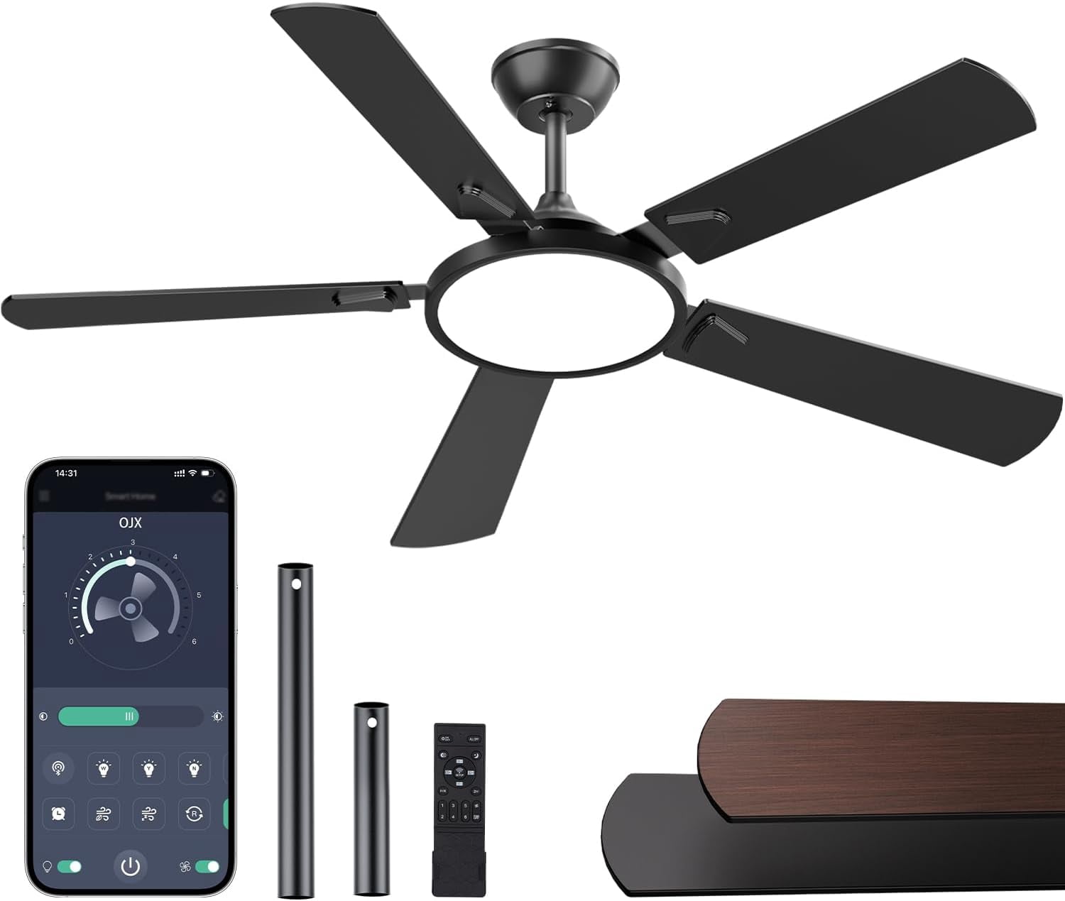 Ceiling Fans with Lights, 52 inch Ceiling fan with Light and Remote/APP Control, 3CCT, Quiet DC Reversible, Dimmable, Modern Ceiling Fan for Bedroom, Living Room, Kitchen, Indoor/Outdoor Use