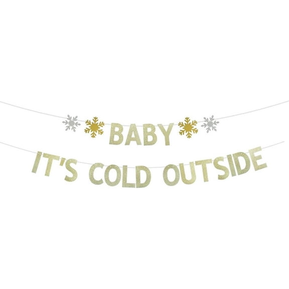Gold Glitter Baby It's Cold Outside Banner, Fun Banner Sign For Winter Wonderland Party Sign, Winter Baby Shower | Gender Reveal Party Bunting Garlands Decorations