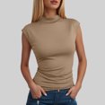 thumbnail image 3 of yueewhu Women's Going Out Basic Tank Tops Mock Neck Spring Clothes Sleeveless Cute Shirts Summer Y2K Sexy Outfits 2026 (Khaki, S), 3 of 8