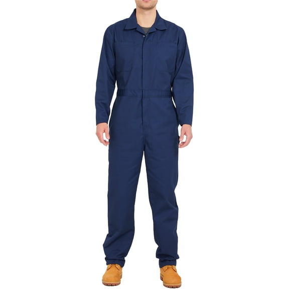 Ubon Men's Long Sleeve Coveralls Cotton Twill Workwear Action Back Mechanic Jumpsuit Navy L