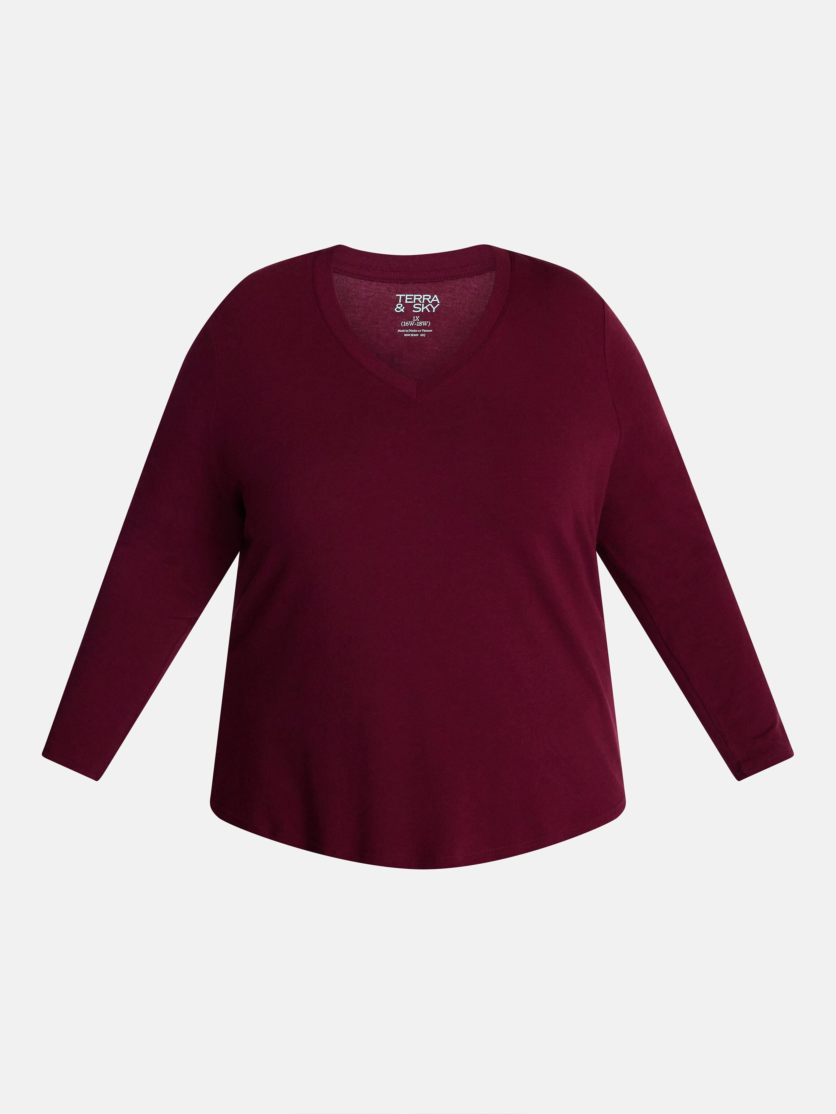 Terra & Sky Women's Plus Size V Neck Tee with Long Sleeves, Size 0X-5X