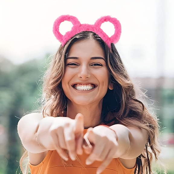 TUWAFE 2026 New Women Winter Headband with Round Bear Ears for Party and Makeup Hair Accessories for Casual Wear, Gift, Cosplay Pink Bear Ears