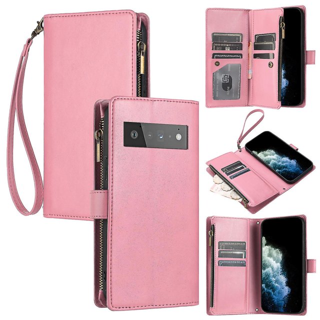 Funda tipo cartera de PU para Google Pixel 6 Pro con cordón, ranura para múltiples tarjetas, protección total, estilo retro, material PU+TPU