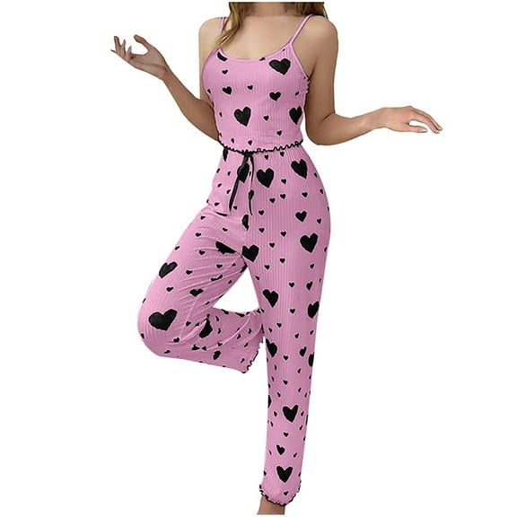 Tnhcen Sweetheart Print Pajama Set Women's Round Neck Tank & Drawstring Pants (S-XL) Soft & Stylish