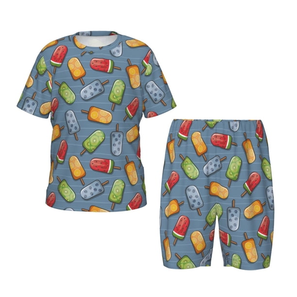 Balery Fruit Ice Cream Conjunto de Pijama Infantil de Manga Corta con Estampado – Ropa de Dormir de Algodón Suave-Large