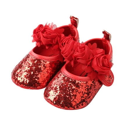 

WakeUple Baby Girl Premium Cloth Flats Infant Flower First Walker Crib Shoes