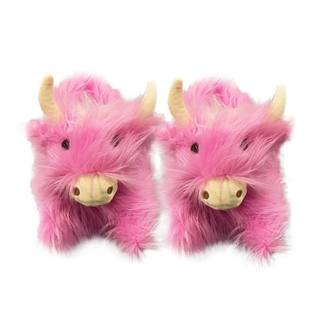 

Slippers for Women Kawaii Simulation Cow Cattle Fluffy Slippers Winter Warm Closed Plush Indoor Slippers Gift for Girls Boys Womens Slippers Plush Pink L
