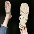 thumbnail image 4 of Fiaer Women's Strappy Gladiator Sandals Criss Cross Strap Flat Sandals Open Toe Casual Fashion Slippers Beige 6, 4 of 4