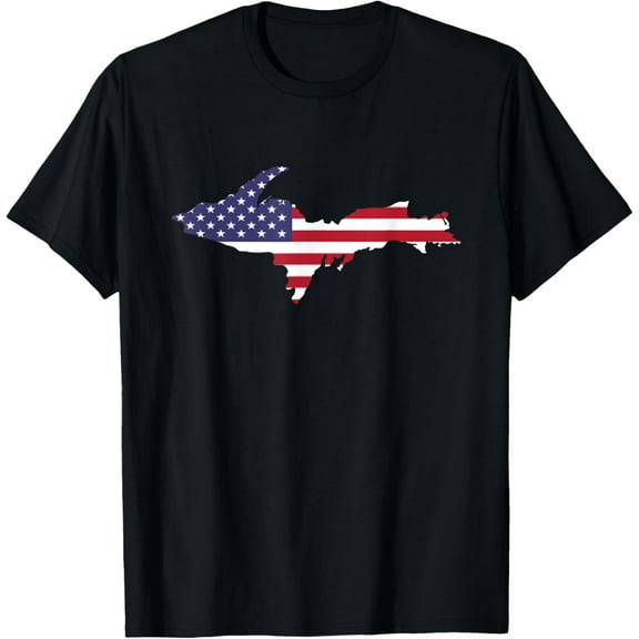 UP Upper Peninsula Michigan American Flag USA 906 Yoopers T-ShirtMen's and women's gift, black and white T-shirt, size: Extra large S-4XL