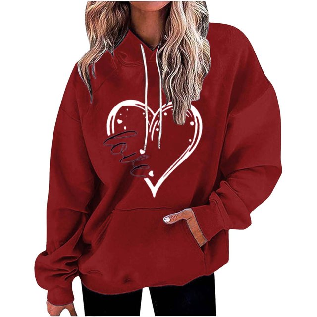 DondPO Hauts de la Saint-Valentin pour Femmes 2024 Chandail en Molleton de la Saint-Valentin Mignon en Forme de Cœur Imprimé Pull Col Rond Manches Longues Pull de la Saint-Valentin Chandails en Molleton de la Saint-Valentin pour Femmes Rouge TG Liquidation!