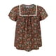 thumbnail image 4 of Blusa de mujer de talla grande GRACE & GRANDEUR con estampado floral de Pascua, cuello con lazo y mangas con volantes, 3X negra, 4 of 6