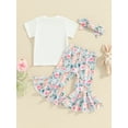 thumbnail image 5 of Elippeo Baby Girls Easter Outfit 6 9 12 18 24 Months  3 Years Bunny Print Short Sleeve T-shirt with Flare Pants Headband Clothing Set, 5 of 10