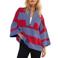 thumbnail image 2 of Women Plus Size Striped Tee Shirts Half Zip Long Sleeve V Neck Color Block Loose Fitting Casual Pullover Tee Tops,Red,S, 2 of 5