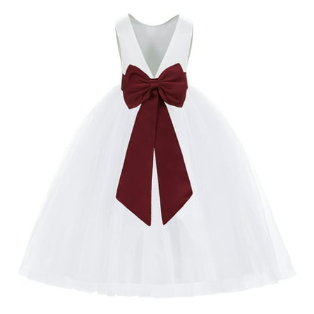 

White V-Back Satin Special Occasion Dresses for Toddler Girls 219T