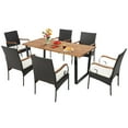 thumbnail image 1 of Gymax 7PCS Rattan Dining Set Acacia Wood Table 6 Wicker Chairs w/ Umbrella Hole Patio, 1 of 8
