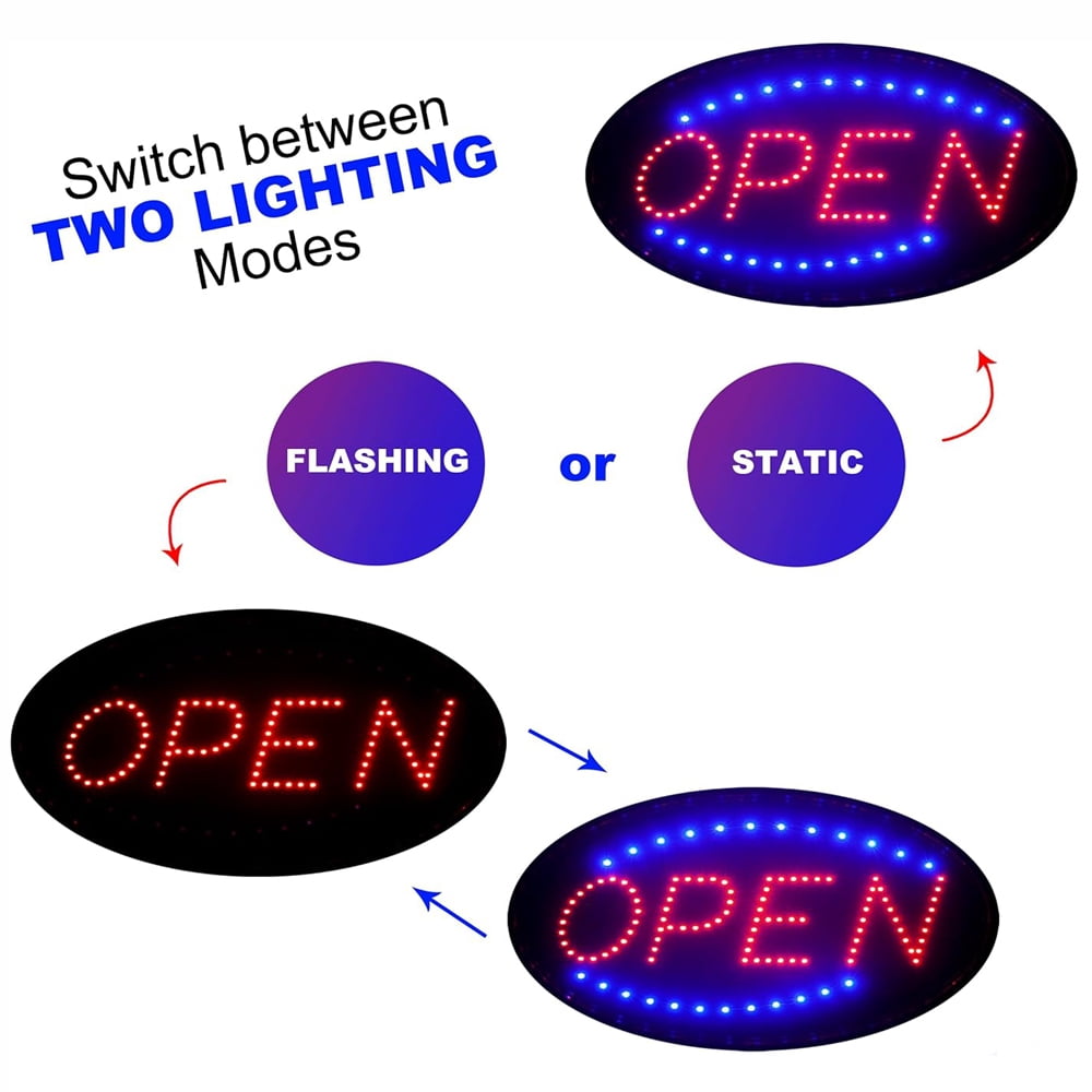 LED Open Sign 19x10 Inch Bright Flashing Business Sign for Window, Wall, Shop, Bar, Restaurant, Hotel – Two Modes, Energy Efficient, Durable, Easy Mounting, Eye-Catching Display Light