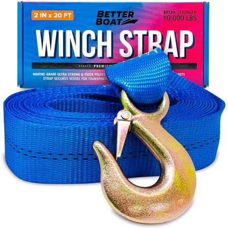 Better Boat Polyester Winch Strap with Hook, 10,000 lbs, 2" x 20'