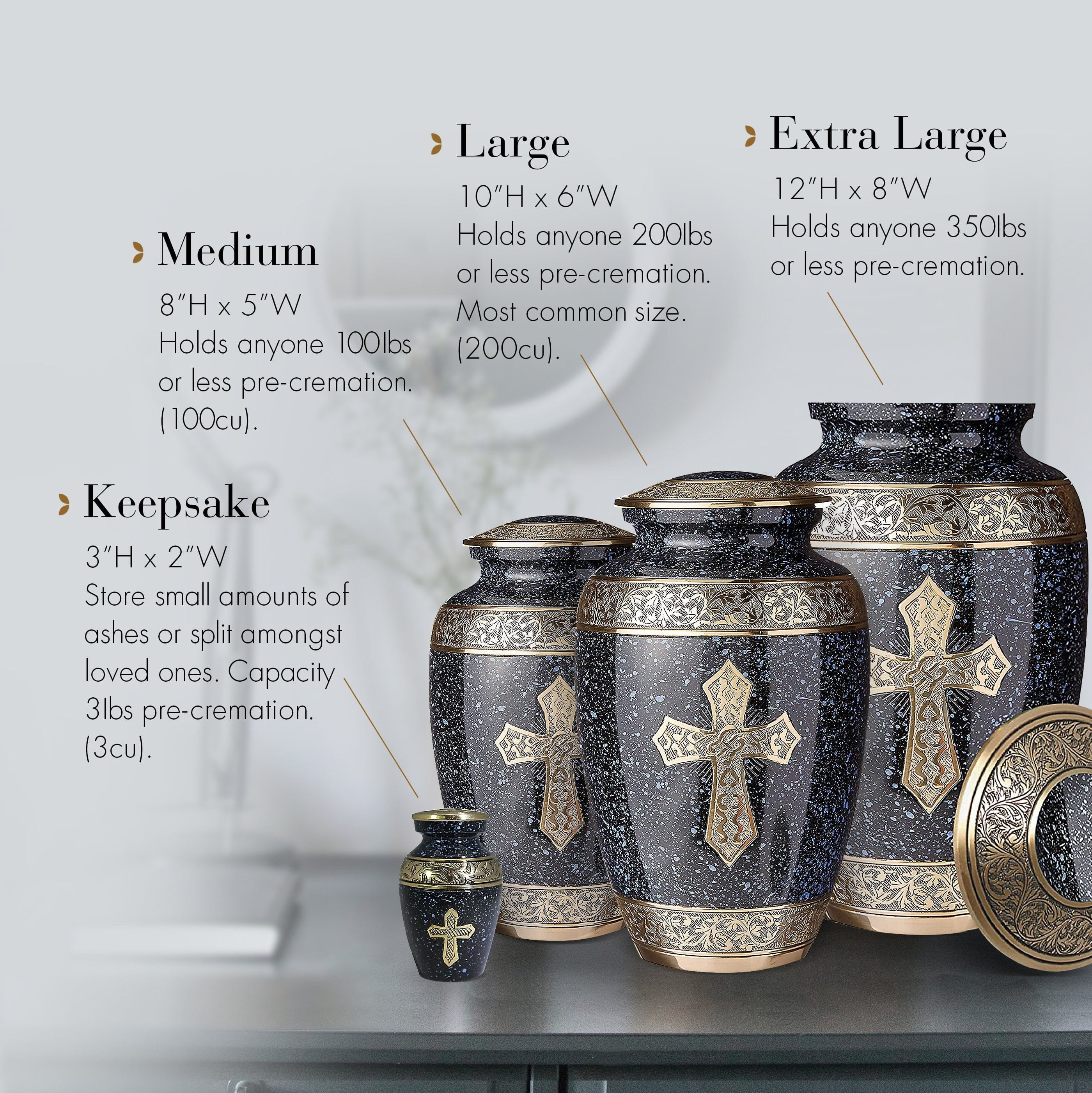 Extra Large Black Cross Urns for Cremation Ashes Large Urn XL or Small Keepsake Urns for Adult Cremation Ashes & Urns for Human Ashes for Home or Burial Cremation Urns